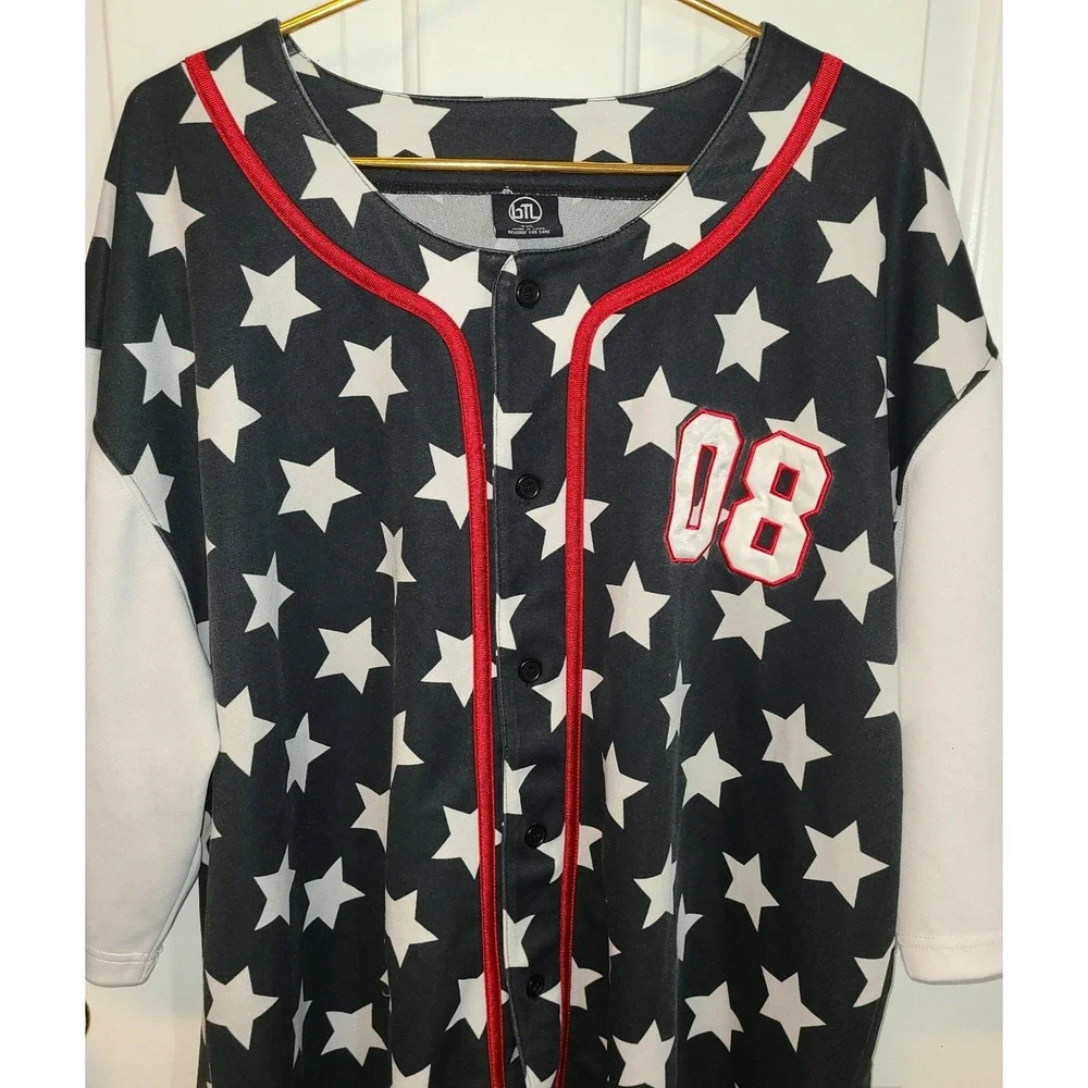 BTL Beyond The Limit Mens Button Up‎ Short Sleeve Stars Baseball Jersey 4XL